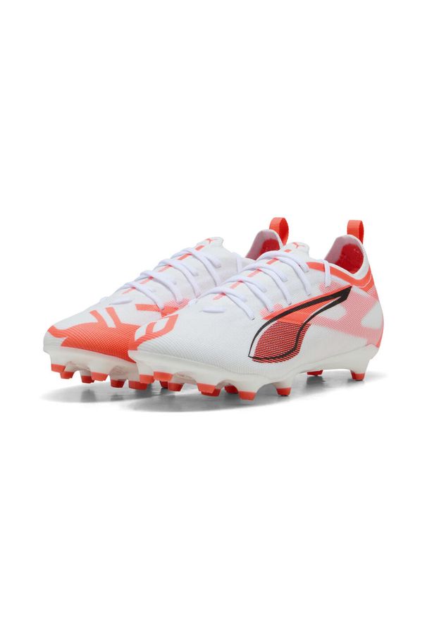 Puma - Młodzieżowe buty piłkarskie ULTRA 5 PRO FG/AG PUMA White Black Glowing Red. Kolor: biały, czerwony, wielokolorowy, czarny. Sport: piłka nożna