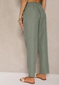 Renee - Zielone Spodnie High Waist ze Ściągaczem w Talii i Prostą Nogawką Savonne. Okazja: na co dzień. Stan: podwyższony. Kolor: zielony. Styl: elegancki, casual