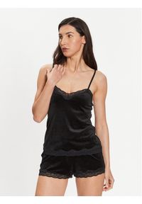 Hunkemöller Koszulka piżamowa Scallop 185927 Czarny Basic Fit. Kolor: czarny. Materiał: syntetyk #1