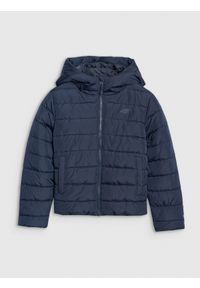 4f - 4F Kurtka puchowa z wypełnieniem syntetycznym dziecięca - granatowa 122 (6-7 lat). Okazja: na co dzień, na uczelnię, na spacer. Kolor: niebieski. Materiał: syntetyk, puch. Sezon: lato. Styl: casual, klasyczny #1
