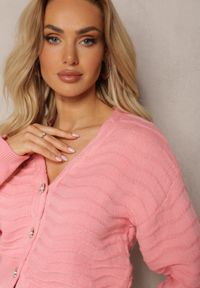 Renee - Różowy Kardigan z Wiskozy w Paski ze Ściagaczami Uluria. Kolor: różowy. Materiał: wiskoza. Wzór: paski #3