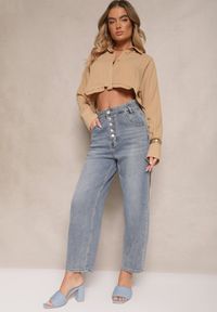 Renee - Niebieskie Jeansy High Waist z Bawełną o Kroju Mom Fit Efalina. Okazja: na co dzień. Stan: podwyższony. Kolor: niebieski. Styl: casual, elegancki