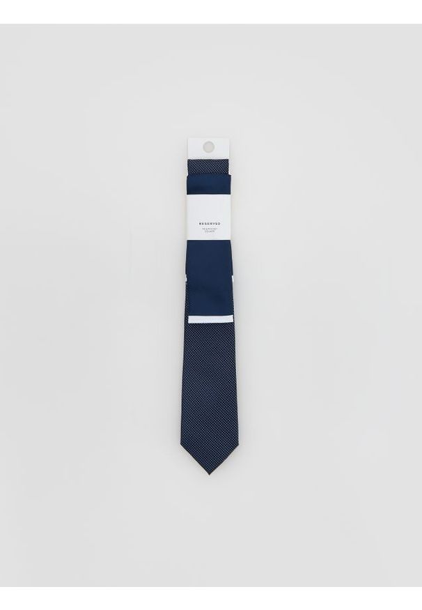 Reserved - Krawat z poszetką - granatowy. Kolor: niebieski