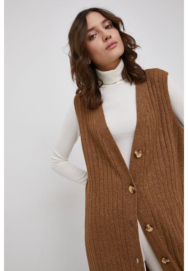 only - Only - Kamizelka. Okazja: na co dzień. Kolor: brązowy. Materiał: dzianina. Styl: casual
