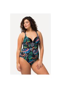 ULLA POPKEN - Damski Kostium kąpielowy błyszczący materiał miękkie miseczki fiszbiny. Kolekcja: plus size. Kolor: czarny. Materiał: elastan, poliamid, materiał