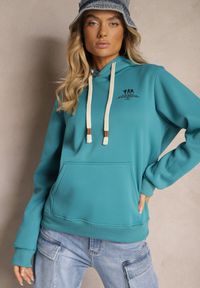 Renee - Niebieska Bluza z Bawełną i Kapturem Ozdobiona Sznurkami Basaria. Okazja: na co dzień. Typ kołnierza: kaptur. Kolor: niebieski. Materiał: bawełna. Wzór: aplikacja. Styl: casual
