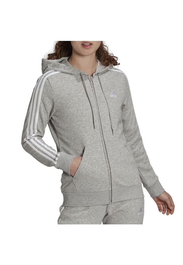 Adidas - Bluza adidas Essentials French Terry 3-Stripes Full-Zip Hoodie GL0802 - szara. Kolor: szary