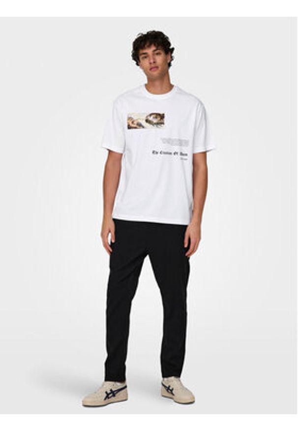 Only & Sons T-Shirt Apoh 22028207 Biały Relaxed Fit. Kolor: biały. Materiał: bawełna