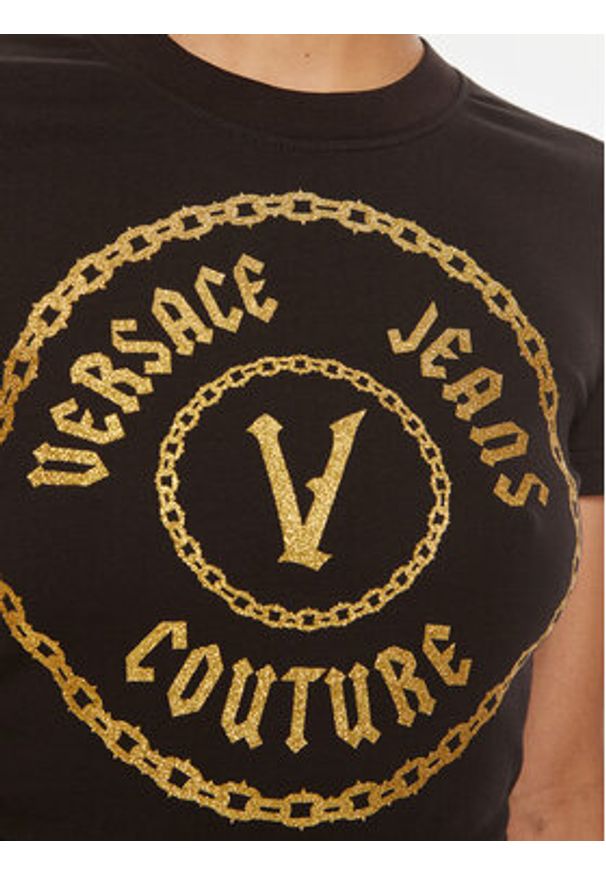 Versace Jeans Couture T-Shirt 77HAHT02 CJ03T Czarny Slim Fit. Kolor: czarny. Materiał: bawełna