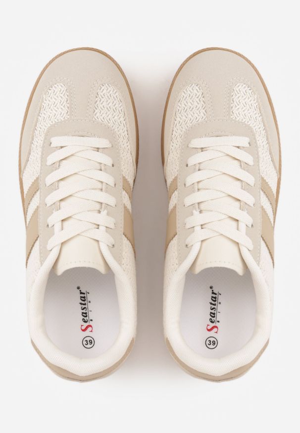 Renee - Ciemnobeżowe Sneakersy w Stylu Klasycznych Tenisówek z Cholewką z Plecionką Doriarissa. Nosek buta: okrągły. Zapięcie: sznurówki. Kolor: beżowy. Materiał: skóra, materiał. Szerokość cholewki: normalna. Obcas: na obcasie. Wysokość obcasa: niski