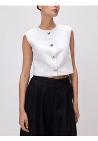 Reserved - Kamizelka z dodatkiem lnu - złamana biel. Materiał: len #1