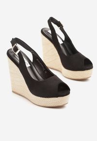 Renee - Czarne Sandały Slingback z Imitacji Zamszu na Koturnie Daldiva. Okazja: na co dzień. Zapięcie: pasek. Kolor: czarny. Materiał: zamsz. Obcas: na koturnie. Styl: casual, elegancki #5