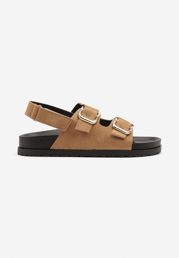 Born2be - Jasnobrązowe Sandały z Ozdobnymi Klamrami i Paskiem na Rzep Nurimaya. Okazja: na spacer. Zapięcie: klamry. Kolor: brązowy. Materiał: jeans. Styl: elegancki
