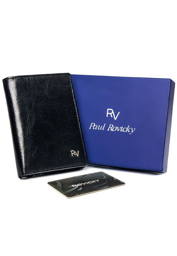 ROVICKY - Portfel męski czarny Rovicky RV-7680056-9-8688 BL. Kolor: czarny. Materiał: skóra