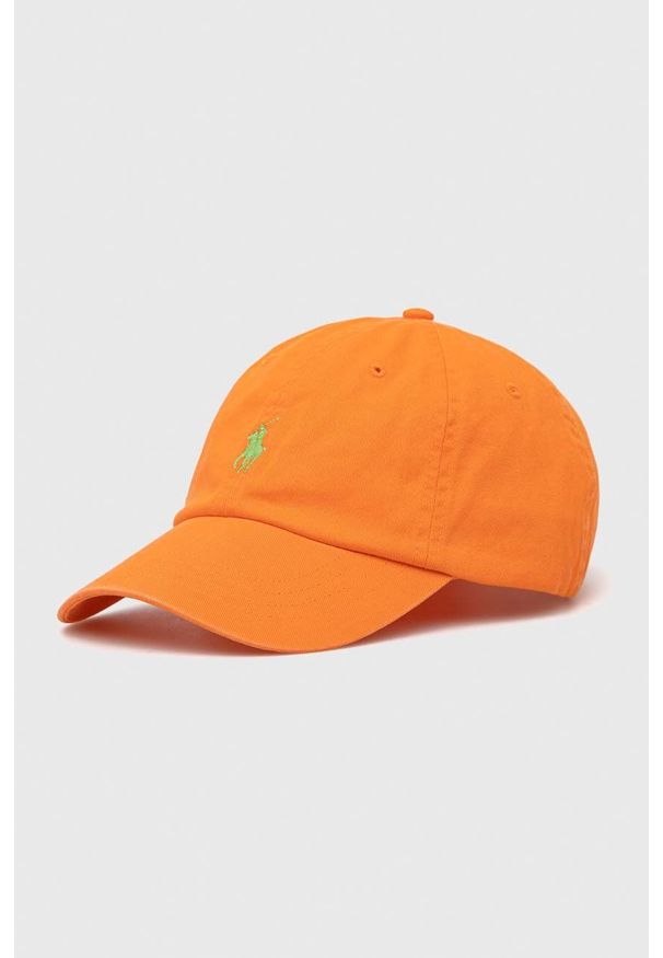 Polo Ralph Lauren czapka z daszkiem bawełniana kolor pomarańczowy z aplikacją. Kolor: pomarańczowy. Materiał: bawełna. Wzór: aplikacja