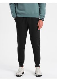 Ombre Clothing - Męskie spodnie dresowe ze wstawkami z tkaniny ottoman - czarne V1 OM-PASK-0127 - XXL. Kolor: czarny. Materiał: dresówka, tkanina #1
