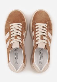 Renee - Brązowe Zamszowe Sneakersy Chunky na Platformie Teslara. Okazja: na co dzień. Kolor: brązowy. Materiał: zamsz. Obcas: na platformie #6