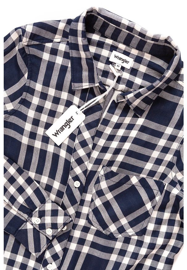 Wrangler - KOSZULA WRANGLER FLUID SHIRT NAVY W5239SL35 112129345. Kolor: czarny. Wzór: kratka