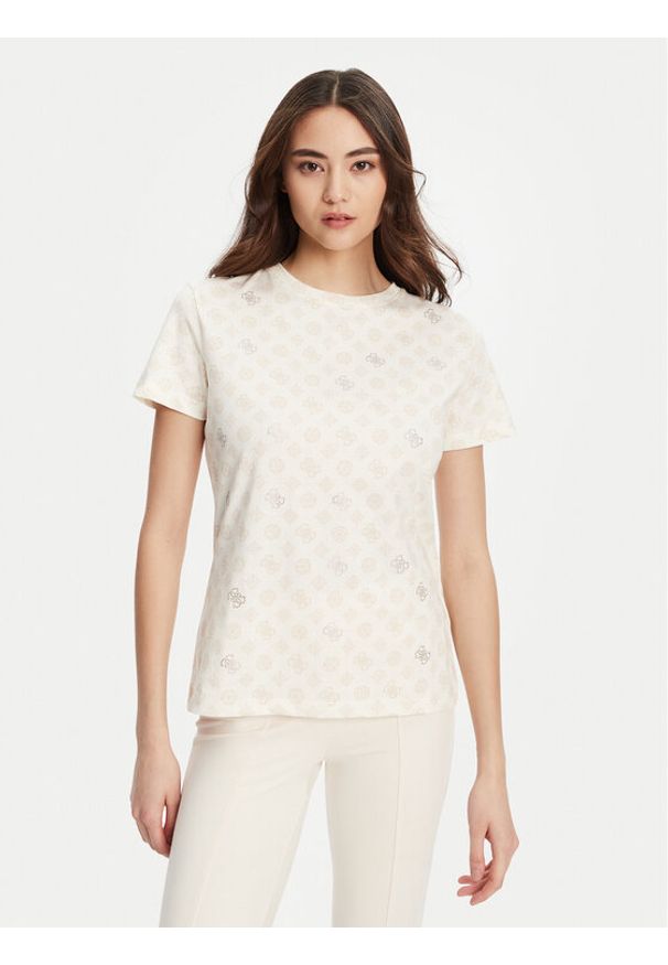 Guess T-Shirt V5YI04 I3Z14 Écru Regular Fit. Materiał: bawełna