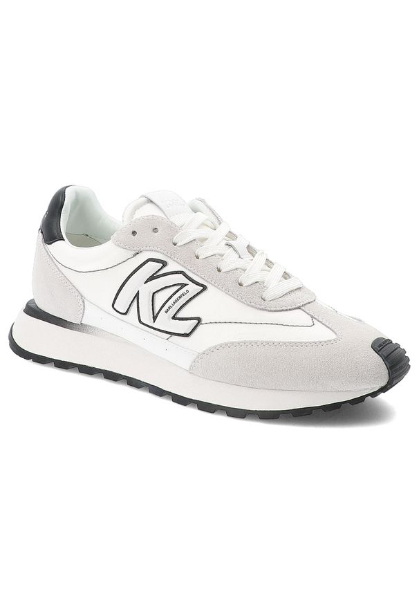 Białe Sneakersy Karl Lagerfeld Stylowe Obuwie Męskie Premium. Okazja: na spacer. Kolor: biały. Materiał: skóra, materiał, guma. Szerokość cholewki: normalna. Sport: turystyka piesza