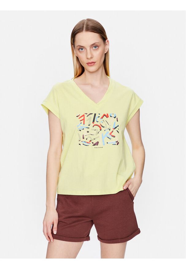 Volcano T-Shirt T-Abstract L02156-S23 Żółty Regular Fit. Kolor: żółty. Materiał: bawełna