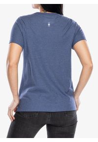 Koszulka z nadrukiem damska Smartwool Mountain Sol Short Sleeve Graphic Tee. Kolor: niebieski. Wzór: nadruk