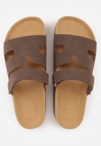 Born2be - Brązowe Casualowe Klapki na Rzep na Platformie Zdobione Imitacją Korka Malimeni. Okazja: na co dzień. Kolor: brązowy. Materiał: jeans, len. Wzór: aplikacja. Sezon: lato. Obcas: na platformie. Styl: casual #4