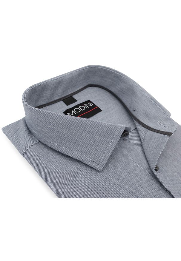 Modini - Szara grubsza koszula męska - na jesień Y36. Kolor: szary. Materiał: bawełna, elastan, tkanina. Sezon: jesień