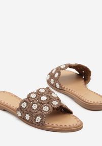 Born2be - Ciemnobeżowe Klapki z Haftowaną Cholewką Talovira. Okazja: na plażę, na co dzień. Kolor: brązowy. Materiał: jeans. Wzór: haft. Sezon: lato. Styl: casual #3