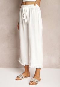 Renee - Białe Szerokie Spodnie High Waist z Gumką w Pasie Jolfea. Okazja: na co dzień. Stan: podwyższony. Kolor: biały. Materiał: tkanina. Styl: casual, elegancki