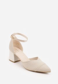 Renee - Beżowe Czółenka ze Sportowej Tkaniny VICES na Słupku z Paskiem przy Kostce Loraira. Zapięcie: pasek. Kolor: beżowy. Materiał: tkanina. Obcas: na słupku. Styl: sportowy #6