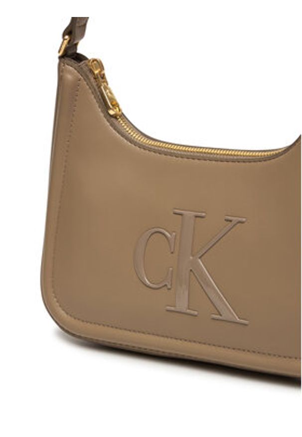 Calvin Klein Torebka Bold Ck Small Shoulder Bag LV04F3230G Beżowy. Kolor: beżowy. Materiał: skórzane