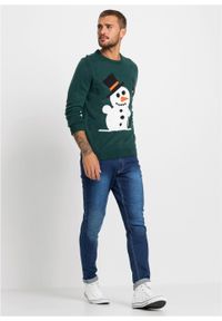 Sweter z bożonarodzeniowym motywem bonprix głęboki zielony. Kolor: zielony. Materiał: materiał, akryl #4