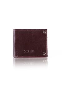 Solier - Skórzany cienki portfel wizytownik SOLIER SW21 ciemnobrązowy. Kolor: brązowy. Materiał: skóra #1