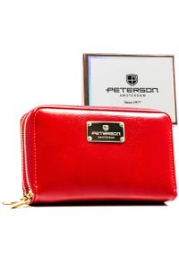 Czerwony portfel damski w typie piórnika ze skóry ekologicznej wyposażony w system RFID - Peterson. Kolor: czerwony. Materiał: skóra ekologiczna #1