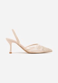 Born2be - Beżowe Sandały na Szpilce z Koronką Caskstar. Kolor: beżowy. Materiał: koronka. Wzór: koronka. Obcas: na szpilce. Styl: elegancki, klasyczny #3
