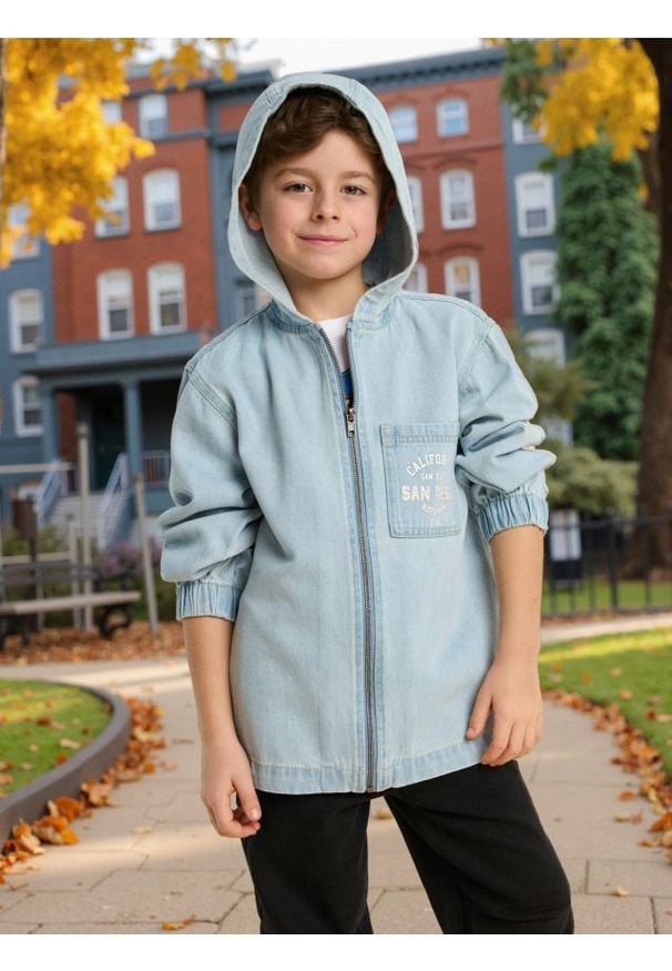 Sinsay - Kurtka jeansowa zapinana na zamek - niebieski. Kolor: niebieski. Materiał: jeans