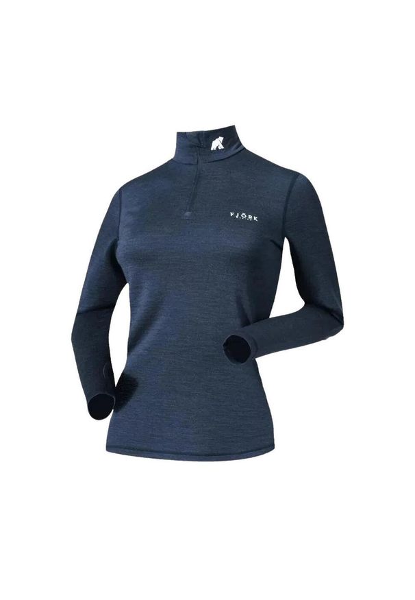 FJORK MERINO - Koszulka z długim rękawem damska 100% wełny merynosów - Bjork 210. Kolor: niebieski. Materiał: wełna. Długość rękawa: długi rękaw. Długość: długie. Sezon: zima. Sport: narciarstwo