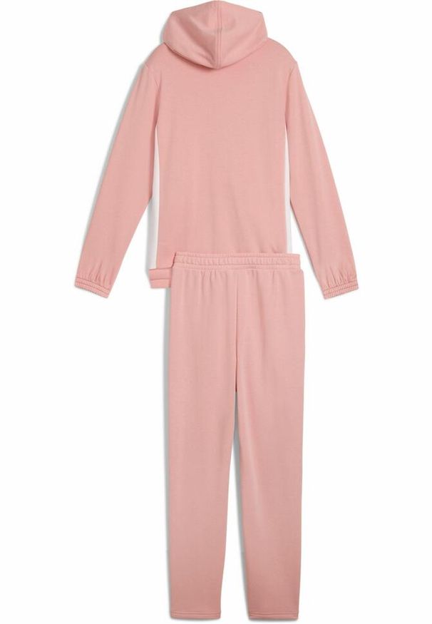Puma - Młodzieżowy dres z kapturem i metalicznym wykończeniem PUMA Pink Fruit. Kolor: różowy. Materiał: dresówka. Styl: młodzieżowy