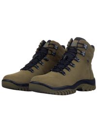 4f - Męskie Skórzane Buty Turystyczne H255. Kolor: zielony. Materiał: skóra. Sport: turystyka piesza #1