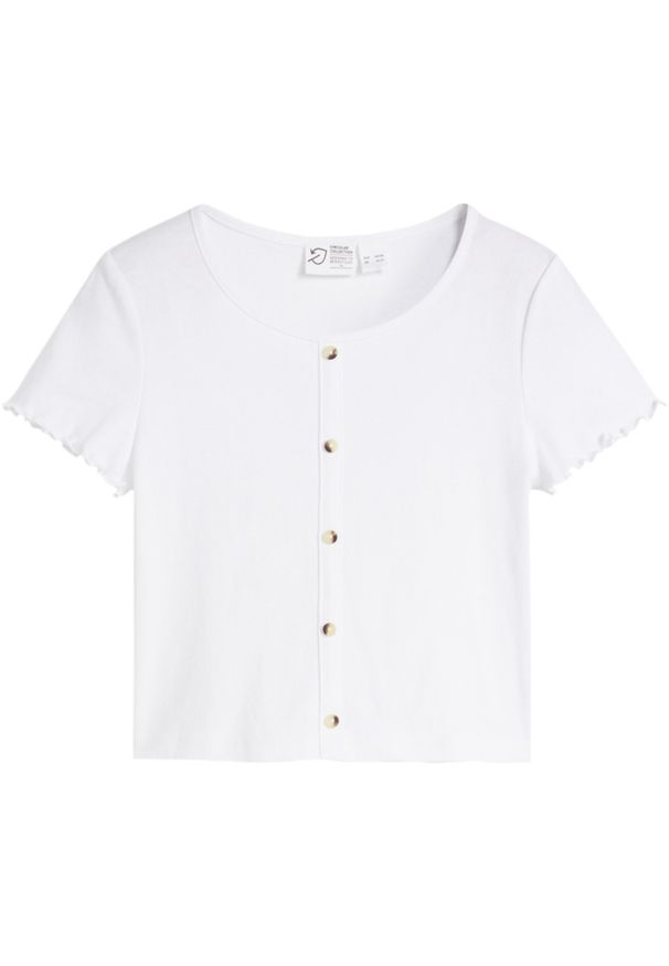 bonprix - Shirt dziewczęcy w prążek, z bawełny organicznej. Kolor: biały. Materiał: bawełna. Wzór: prążki