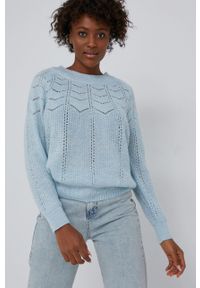 Answear Lab - Sweter z domieszką wełny. Okazja: na co dzień. Kolor: niebieski. Materiał: wełna. Długość rękawa: raglanowy rękaw. Styl: wakacyjny #5