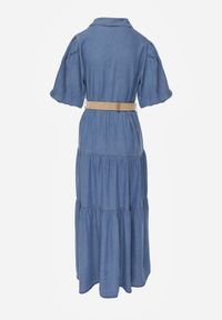 Born2be - Jasnoniebieska Sukienka Koszulowa z Wiskozą Bufiastymi Rękawami i Plecionym Paskiem Eriflara. Kolor: niebieski. Materiał: wiskoza. Wzór: ażurowy. Typ sukienki: koszulowe. Styl: elegancki, klasyczny #6