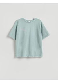 Reserved - Luźny t-shirt z nadrukiem - miętowy. Kolor: miętowy. Materiał: bawełna. Wzór: nadruk #1
