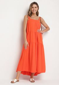 Born2be - Pomarańczowa Sukienka o Rozkloszowanym Kroju z Wiązaniem z Tyłu Savinelle. Okazja: na imprezę, na co dzień. Kolor: pomarańczowy. Styl: elegancki, casual #3