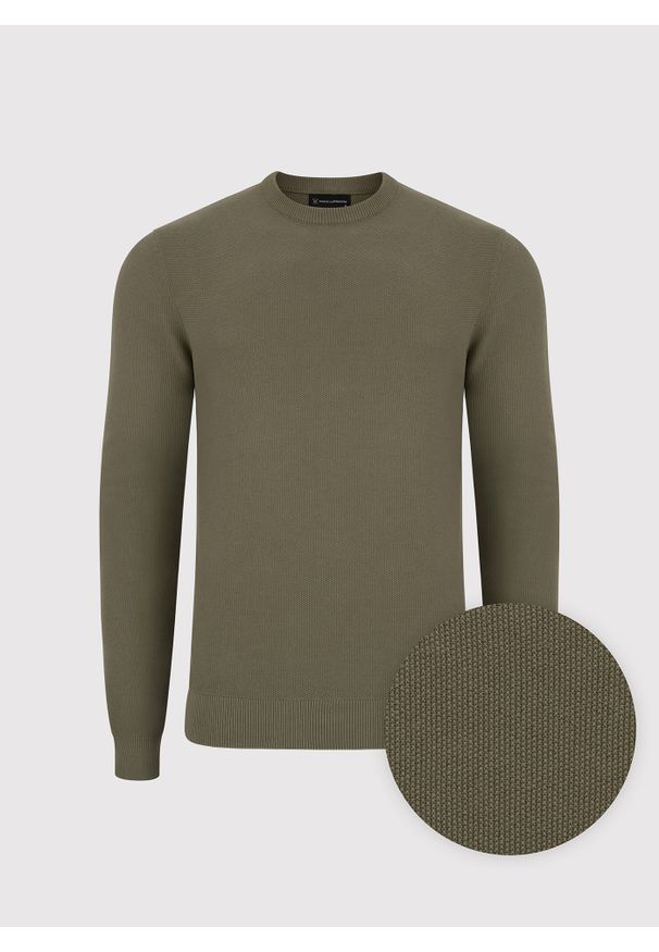 Pako Lorente - PAKO LORENTE – Oliwkowy sweter męski. Kolor: niebieski, oliwkowy. Materiał: bawełna. Wzór: gładki. Sezon: wiosna