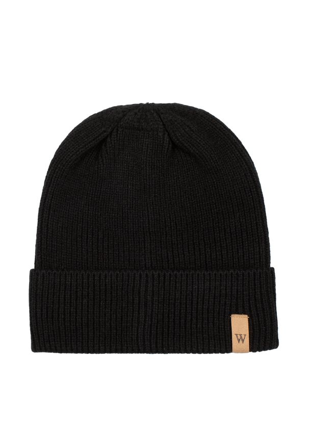 Wittchen - Męska czapka zimowa klasyczna czarna. Kolor: czarny. Materiał: wełna. Wzór: aplikacja. Sezon: zima. Styl: klasyczny