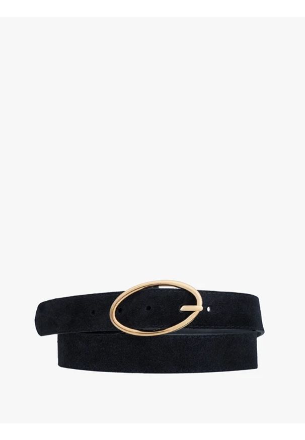 Ryłko - Czarny pasek ze złotą klamrą. Kolor: czarny. Materiał: skóra, welur