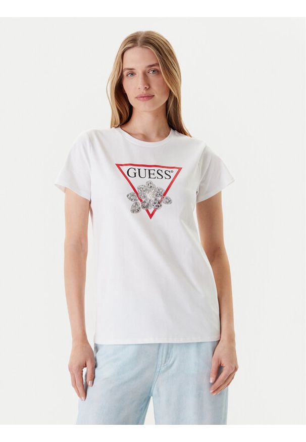 Guess T-Shirt W5YI38 I3Z14 Biały Regular Fit. Kolor: biały. Materiał: bawełna