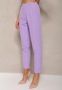 Renee - Fioletowe Spodnie Garniturowe High Waist z Paskiem Wenus. Okazja: na co dzień, na spotkanie biznesowe. Stan: podwyższony. Kolor: fioletowy. Materiał: materiał, tkanina. Wzór: gładki, jednolity. Styl: biznesowy, casual